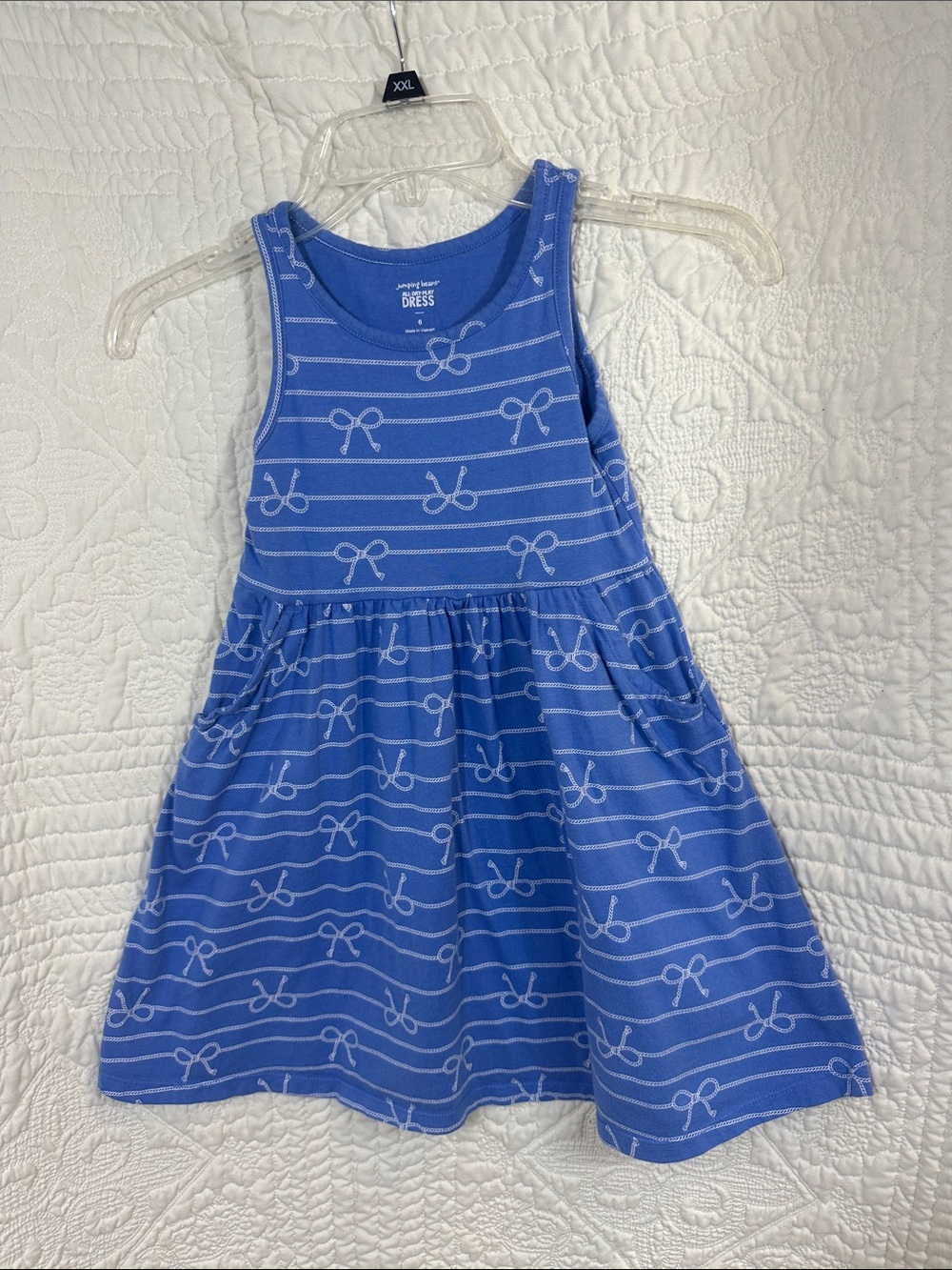 Jumping Beans Girls Blue Striped Bow-Print Sleeveless Dress Size 6 Spring Cute
